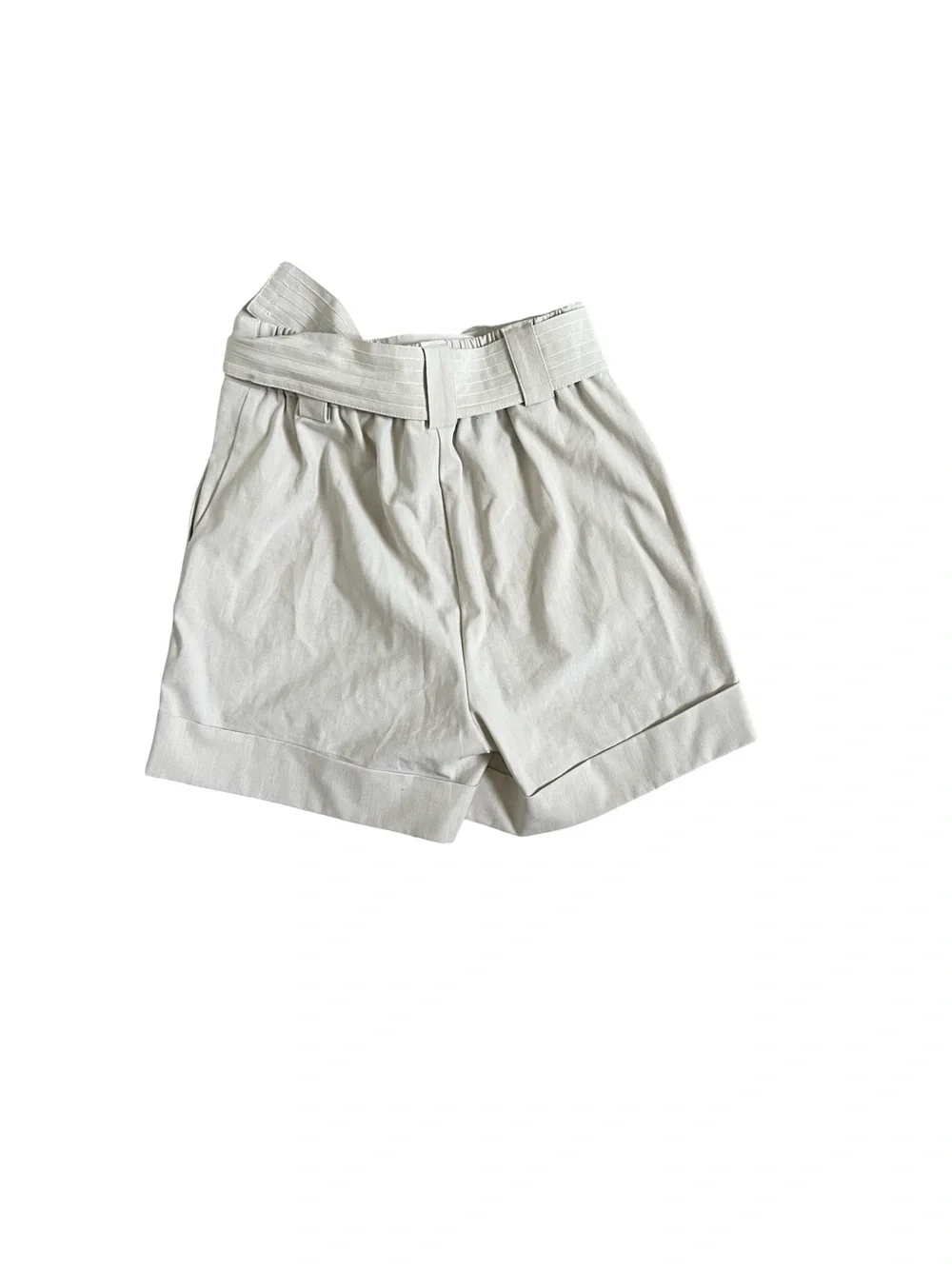 Rachel Zoe Light Beige Paperbag Waist Tie Shorts | High Rise Cuffed Linen Blend